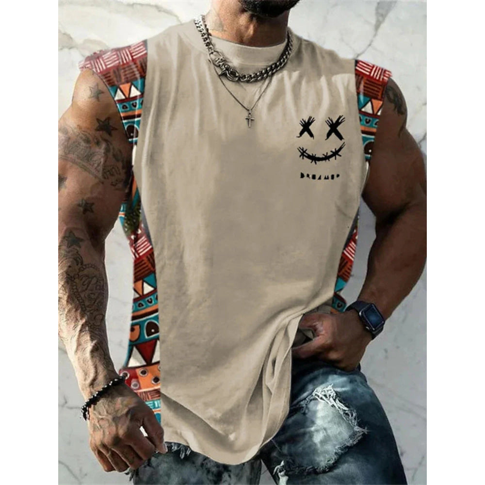 Summer New Men's Vest T Shirt Patterned Tribal Round Neck Clothing Daily Fitness Sports Vintage Sleeveless Printed Ethnic Tops