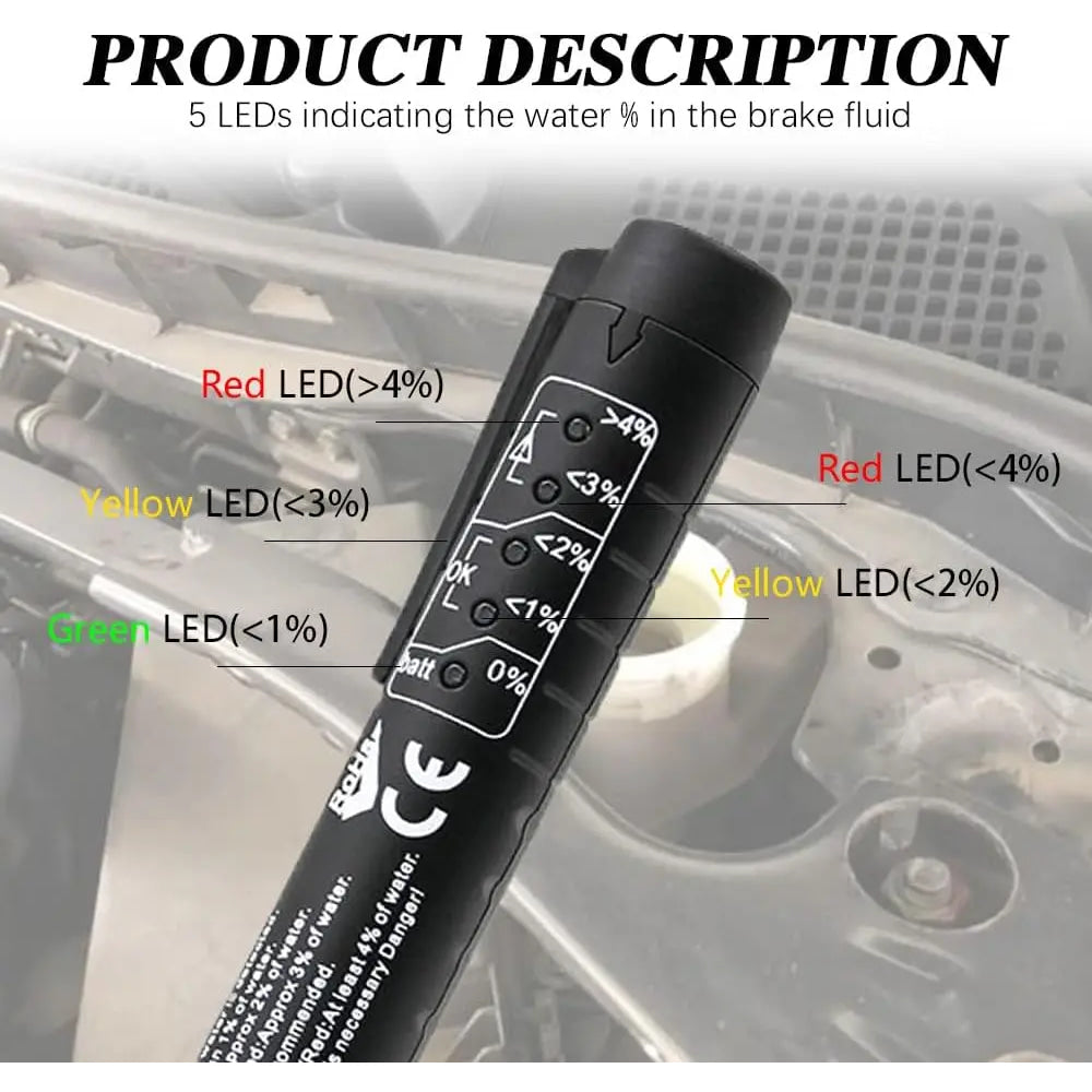 Pluma de prueba de líquido de frenos, herramienta de prueba de diagnóstico de frenos automático, analizador de humedad de aceite de fluido hidráulico con 5 luces indicadoras
