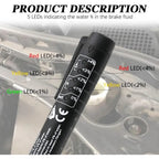 Pluma de prueba de líquido de frenos, herramienta de prueba de diagnóstico de frenos automático, analizador de humedad de aceite de fluido hidráulico con 5 luces indicadoras