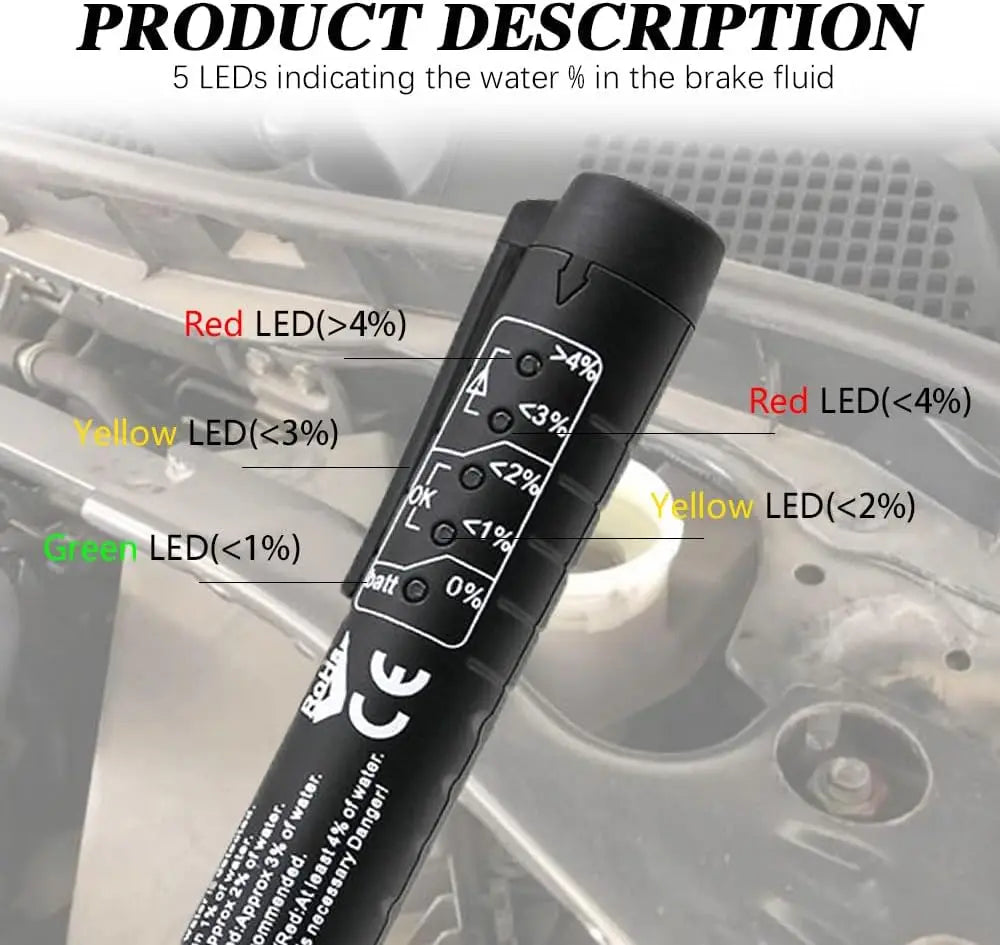 Pluma de prueba de líquido de frenos, herramienta de prueba de diagnóstico de frenos automático, analizador de humedad de aceite de fluido hidráulico con 5 luces indicadoras