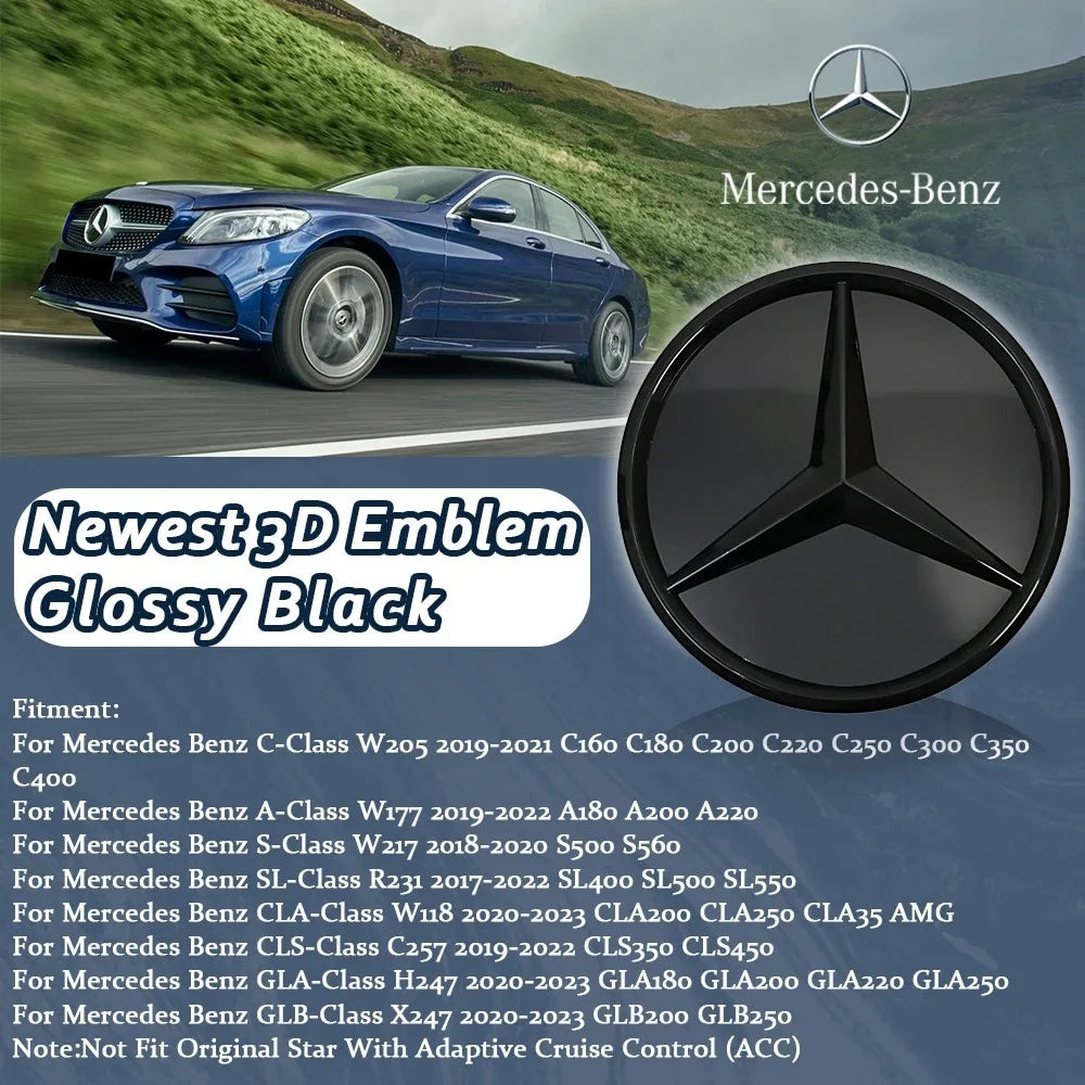 3D Front Grille Star Emblems Logo For Mercedes Benz C W205 A W177 S W217 SL CLA CLS GLA GLB Car Accessories