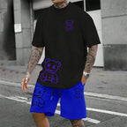 2024 Fun Bear Harajuku T-Shirt Men's Summer Loose Daily Couple Suit Outdoor Street Short Sleeve Shorts Two Piece Men Summer Suit