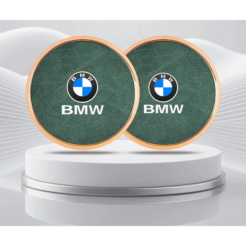 2Pcs Leather Car Coaster Anti-slip Mat Cup Holder Pad For BMW X1 X2 X3 X4 X5 X6 X7 1 3 5 6 7 Series E60 E90 E70 G20 G30 G7