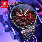 OLEVS Mens Watch Quartz Watch Original Rotatable Wheel Hub Dial Fashion Trend Waterproof Luminous Stainless Steel Reloj 9937