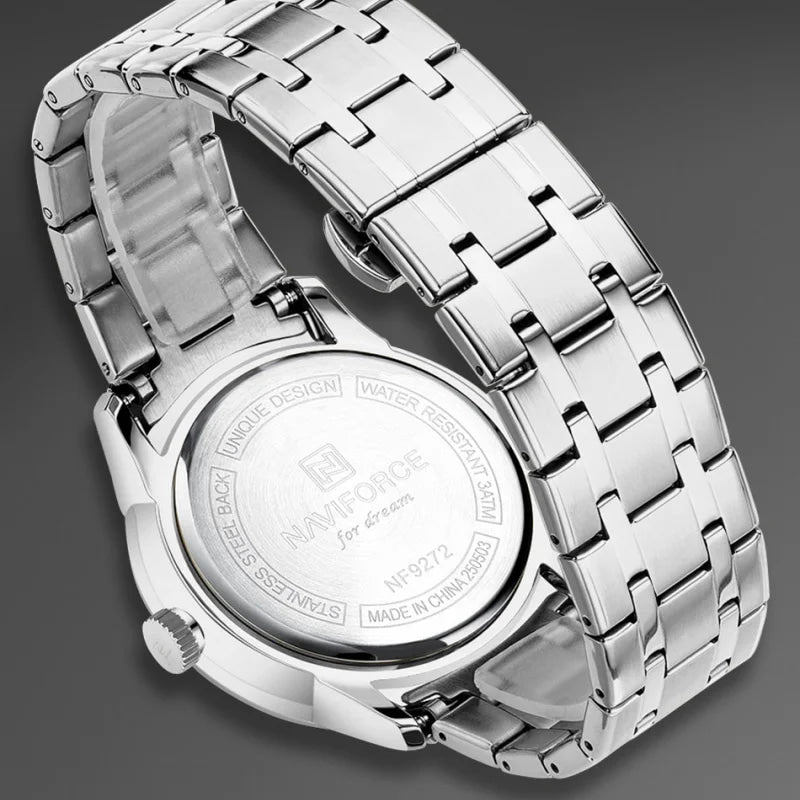 NAVIFORCE Men's Watch Classic Stainless Steel Strap 3ATM Waterproof Calendar Minimalist Dial Men's Chronograph Watch NF9272S