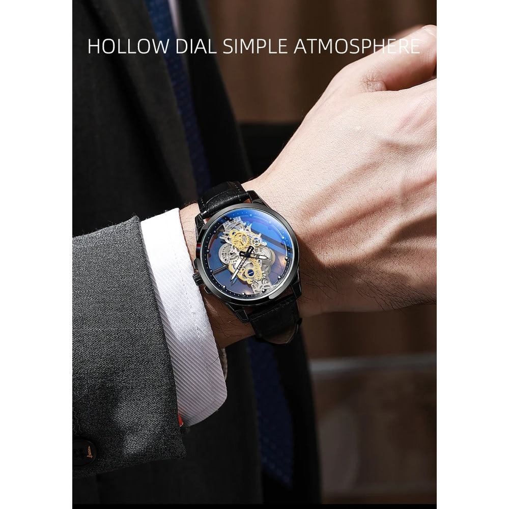 TPW Hot Trendy Fashion Wholesale Men Golden Black Blue Skeleton NOT Automatic Watch Quartz Wrist Watches Luxury 2024