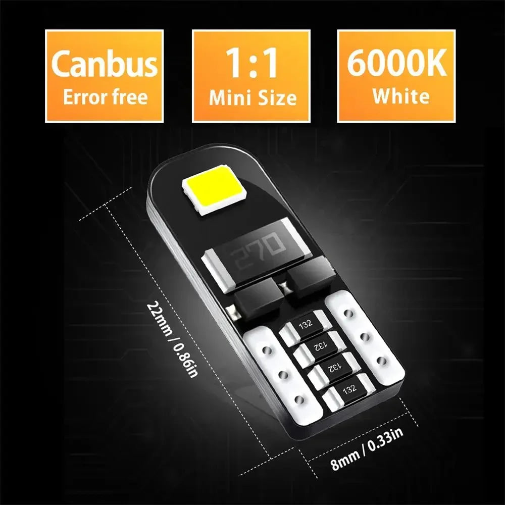 10/2Pcs T10 W5W LED Canbus No Error 194 168 501 Bulb 5W5 Car Interior Lights Lamp Map Dome Reading Lights 12V 6000K White