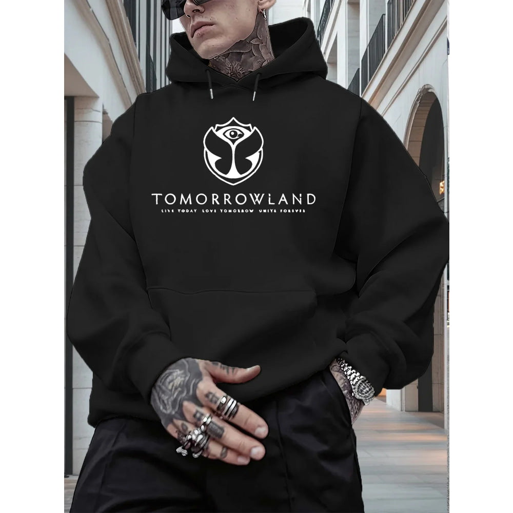 2025Men'S Hoodie with "TOMORROWLAND" Graphic - Casual Pullover Sweatshirt Long Sleeve Regular Fit Fall/Winter Casual Wear Hoodie