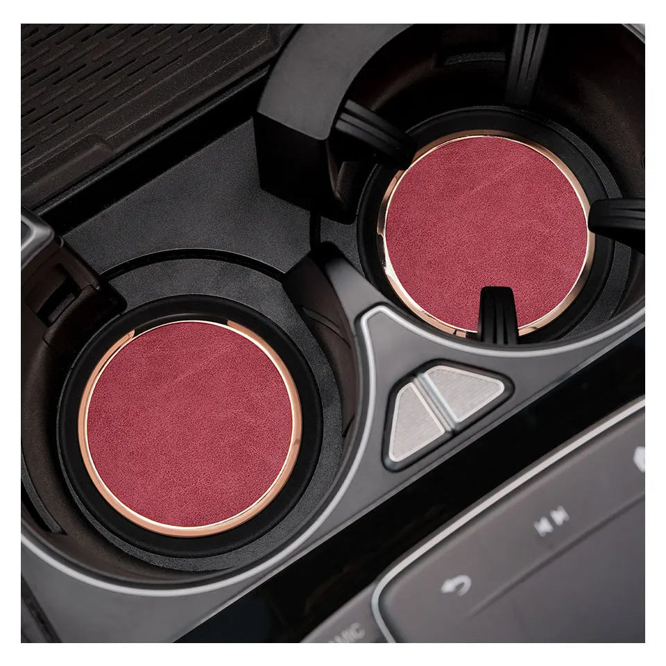 2Pcs Leather Car Coaster Anti-slip Mat Cup Holder Pad For BMW X1 X2 X3 X4 X5 X6 X7 1 3 5 6 7 Series E60 E90 E70 G20 G30 G7