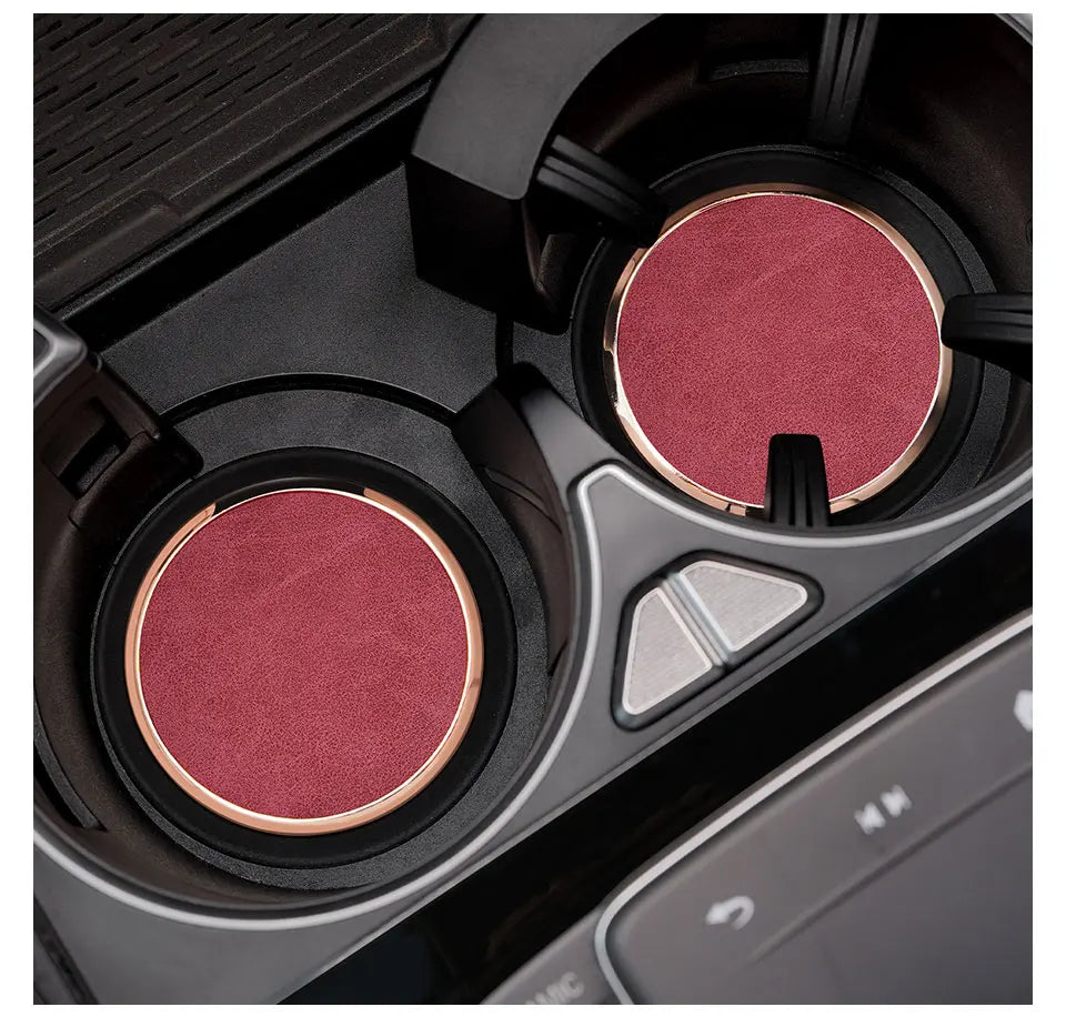 2Pcs Leather Car Coaster Anti-slip Mat Cup Holder Pad For BMW X1 X2 X3 X4 X5 X6 X7 1 3 5 6 7 Series E60 E90 E70 G20 G30 G7