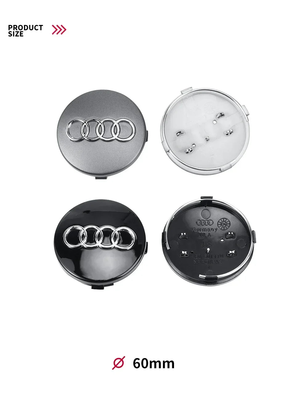 For Audi A8 A5 A6 C5 C6 C7 A7 A1 A3 A4 B5 Q3 Q5 Q7 TT 4pcs 60mm 61mm 68mm 69mm Car Wheel Hub Center Caps Rim Cover Accessories
