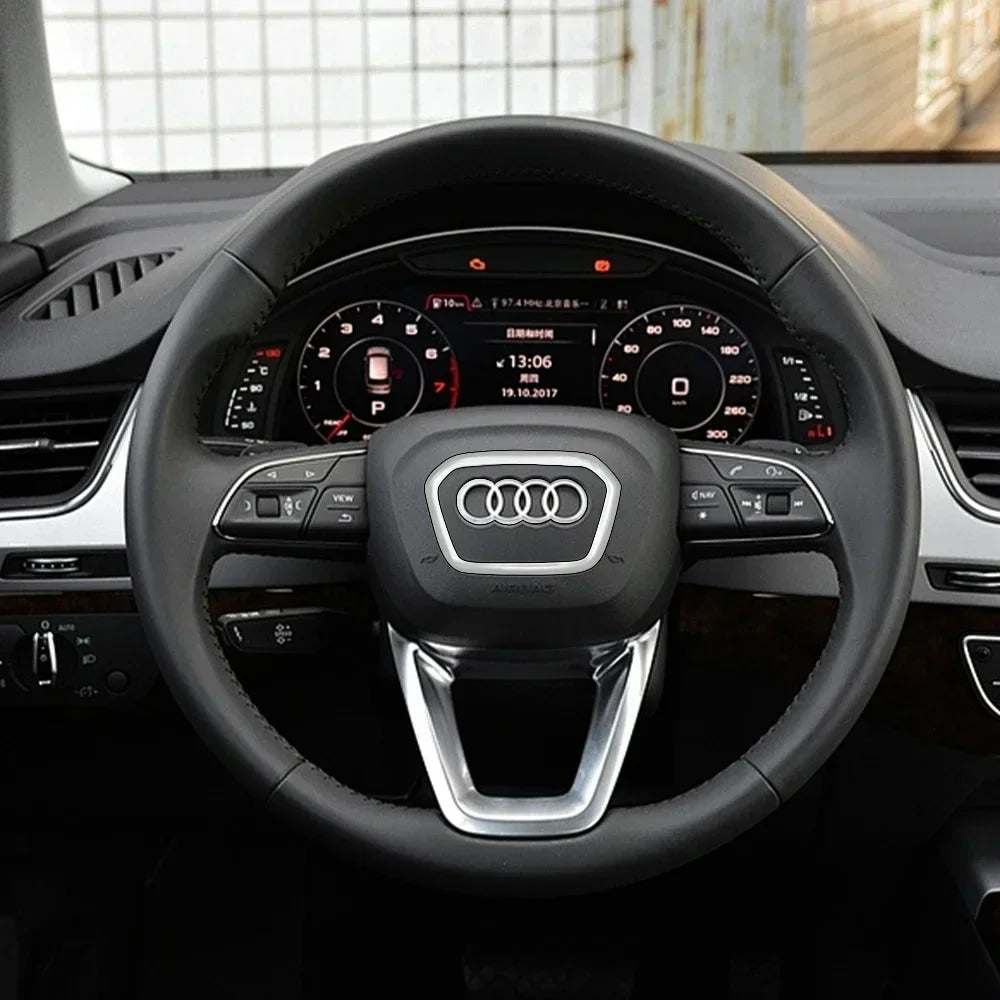 Audi Automobile Steering Wheel Logo Bright Frame Strip Electroplated Sticker Emblem For A3 A4 B8 8P B9 8V A5 A6 C7 A7 Q3 Q5 Q7