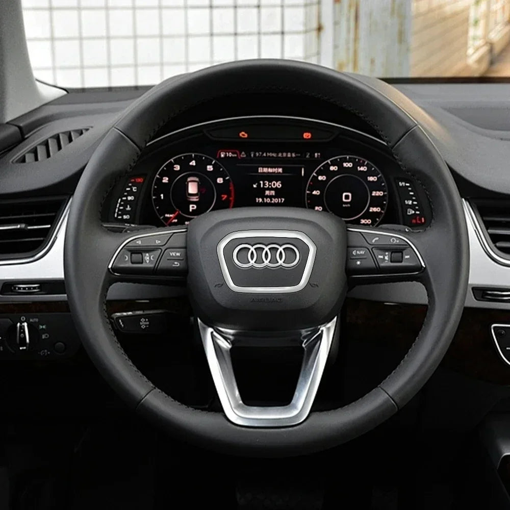 Audi Automobile Steering Wheel Logo Bright Frame Strip Electroplated Sticker Emblem For A3 A4 B8 8P B9 8V A5 A6 C7 A7 Q3 Q5 Q7