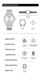 NAVIFORCE Men's Watch Classic Stainless Steel Strap 3ATM Waterproof Calendar Minimalist Dial Men's Chronograph Watch NF9272S