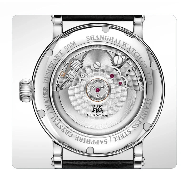 Shanghai Watch Skeletonized Flywheel Men's Mechanical Watch 42mm Automatic Watches Retrograde Calendar Sapphire Wristwatch S8924