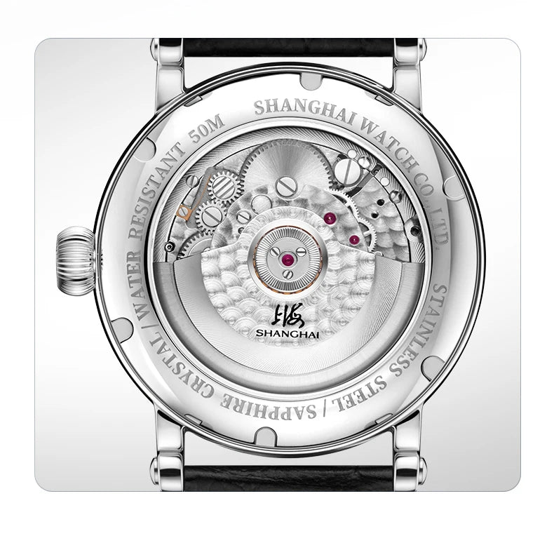 Shanghai Watch Skeletonized Flywheel Men's Mechanical Watch 42mm Automatic Watches Retrograde Calendar Sapphire Wristwatch S8924