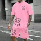 2024 Fun Bear Harajuku T-Shirt Men's Summer Loose Daily Couple Suit Outdoor Street Short Sleeve Shorts Two Piece Men Summer Suit