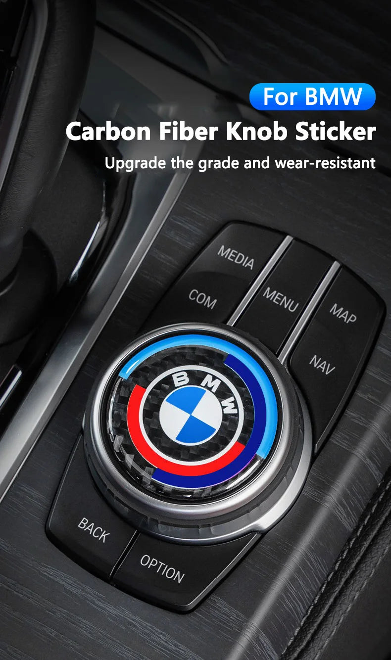 4.5CM 4.8CM Carbon Fibre Car Center Console Knob Stickers Decoration Accessories For BMW 1 2 3 4 5 6 Series GT Z4 X3 X4 X5 X6 X7