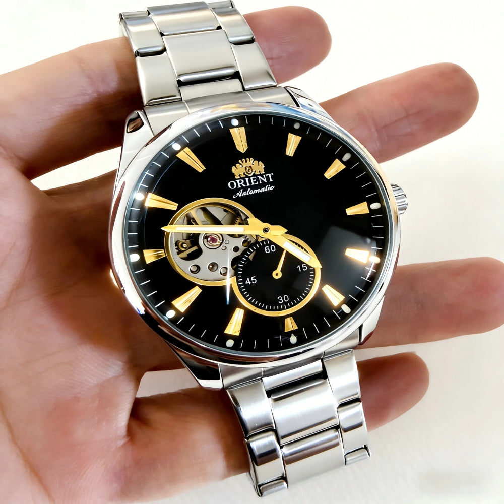 ORIENT Automatic Mechanical Watch Men's Stainless Steel Strap Skeleton Dial White Gold Needle Luminous 50M Waterproof Sapphire