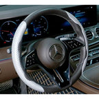 2/3PCS Laser Carbon Fiber Silicone Car Steering Wheel Cover 1K Micro Fiber Leather PVC Wheel Booster Cover Non-Slip Universal