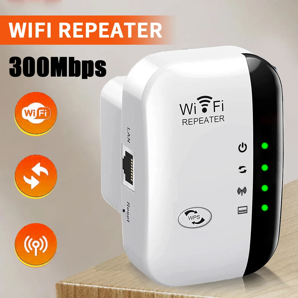 Extensor WiFi y amplificador de señal de 300 Mbps de alto rendimiento: fácil configuración, puerto Ethernet, soporte multiusuario para fiestas, oficinas