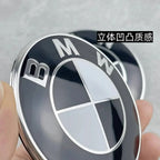 Car Black White BMW Logo Front Hood Emblem 82mm Rear Badge 74mm Wheel Hub Cap 60mm steering wheel sticker 45mm Accessories