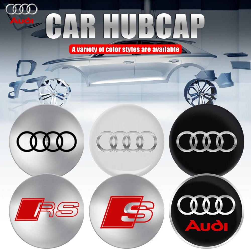 56/60/65MM Car Wheel Hub Caps Auto Emblem Tyre Center Covers Accessories For Audi A1 A2 A3 A4 A5 A6 A7 A8 Quyttro Sline RS Q2 Q3