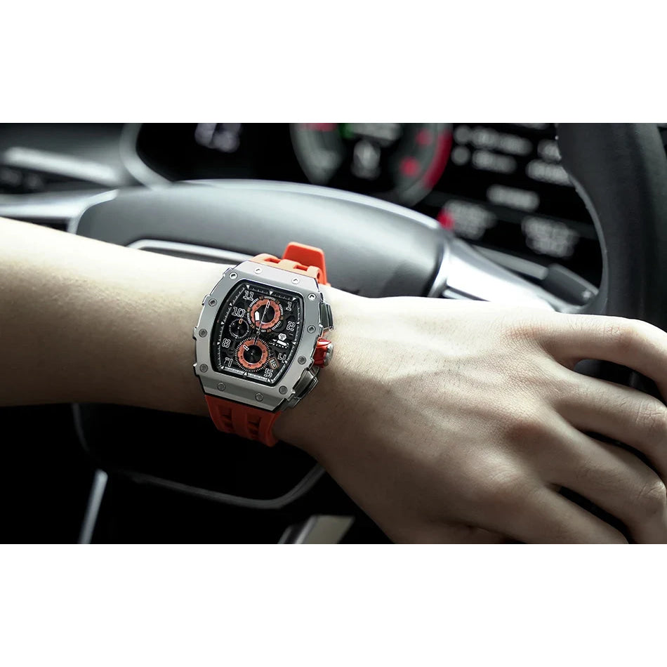 TSAR BOMBA Watch for Men Luxury Brand Tonneau Design Waterproof Clock Stainless Steel Wristwatch Fashion Rectangle Mens Watch
