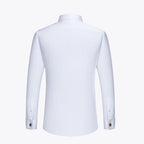 Embroidered French Cufflinks Men's Long-Sleeve Shirt with Collar Pins, Big Collar Dress Shirt for Business Formal Wear, Gentlema