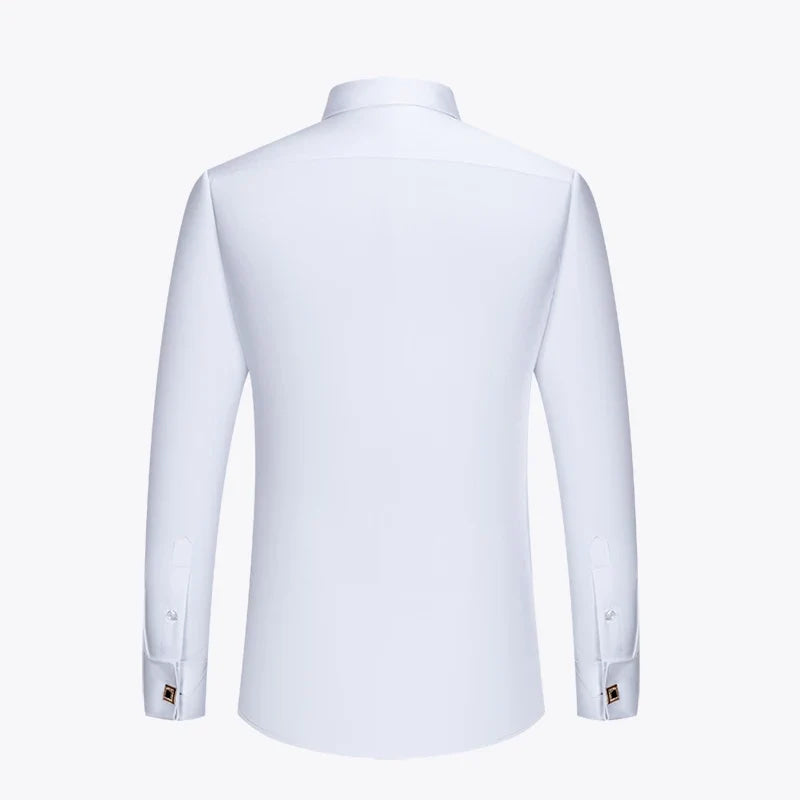 Embroidered French Cufflinks Men's Long-Sleeve Shirt with Collar Pins, Big Collar Dress Shirt for Business Formal Wear, Gentlema