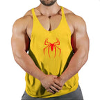 Mens Bodybuilding Faux Cotton Tank Top Gym Fitness Sports Sleeveless Top Skull Print Breathable Tank Top Mens Summer Tank Top