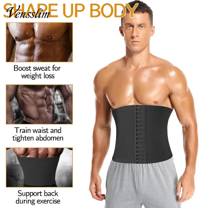 Vensslim Men Body Shaper Waist Trainer Slimming Belt Compression Corset Workout Sauna Sweat Bands Fitness Fat Burner Trimmer