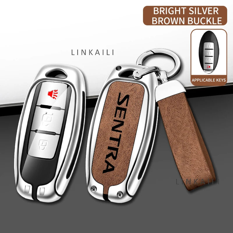 Suitable for Nissan SENTRA 2024 2020 2017 automatic transmission zinc alloy car key bag leather car key fob accessories