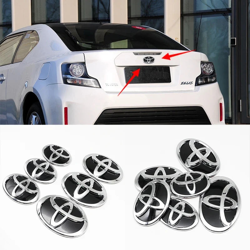 3D Car Logo Modified Car Logo Badges Front And Rear Logo Silver For Toyota Hybrid Series Prado Highlander Camry Corolla Styling