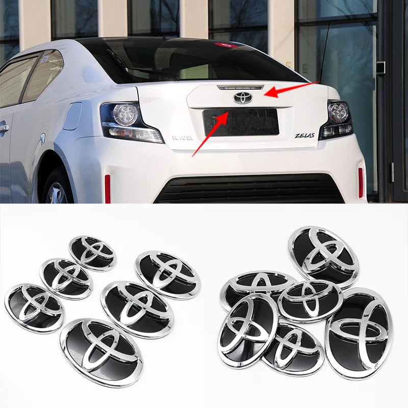 3D Car Logo Modified Car Logo Badges Front And Rear Logo Silver For Toyota Hybrid Series Prado Highlander Camry Corolla Styling