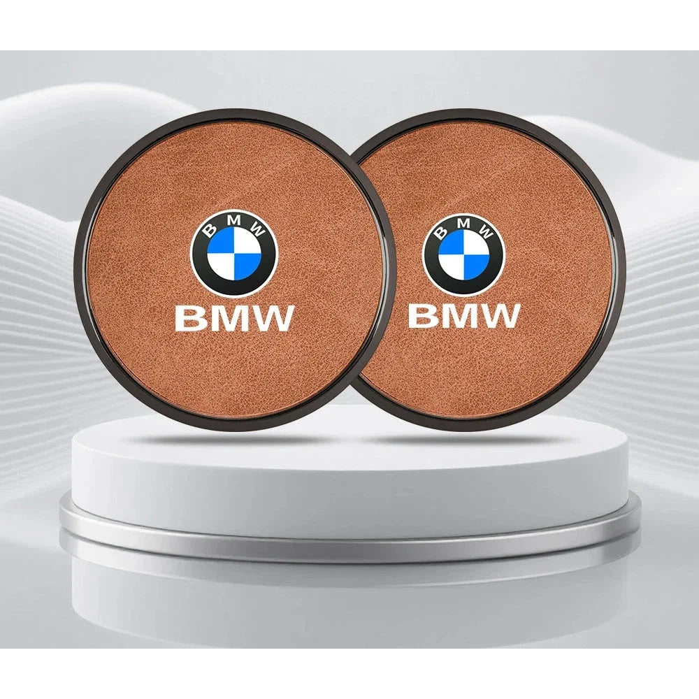 2Pcs Leather Car Coaster Anti-slip Mat Cup Holder Pad For BMW X1 X2 X3 X4 X5 X6 X7 1 3 5 6 7 Series E60 E90 E70 G20 G30 G7