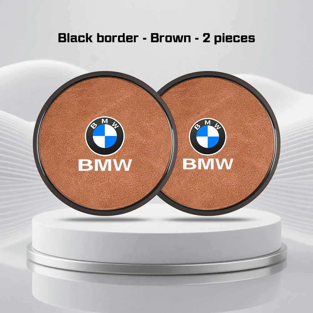 2Pcs Leather Car Coaster Anti-slip Mat Cup Holder Pad For BMW X1 X2 X3 X4 X5 X6 X7 1 3 5 6 7 Series E60 E90 E70 G20 G30 G7