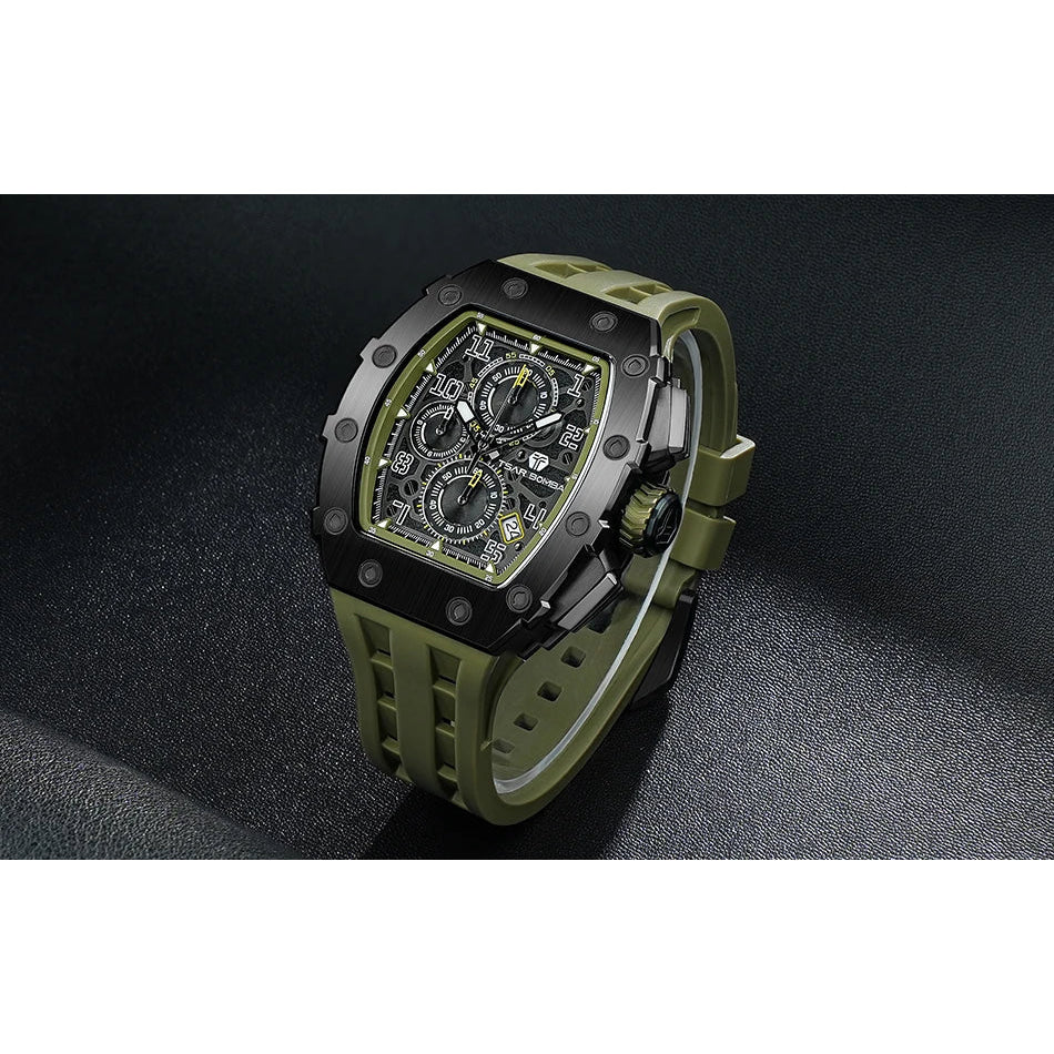 TSAR BOMBA Watch for Men Luxury Brand Tonneau Design Waterproof Clock Stainless Steel Wristwatch Fashion Rectangle Mens Watch