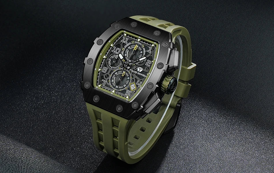 TSAR BOMBA Watch for Men Luxury Brand Tonneau Design Waterproof Clock Stainless Steel Wristwatch Fashion Rectangle Mens Watch