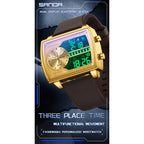 SANDA 6163 Fashion Trend Men's Quartz Watch Fashion Square Watch Countdown Sports Waterproof Dual Display Digital Men's Watches