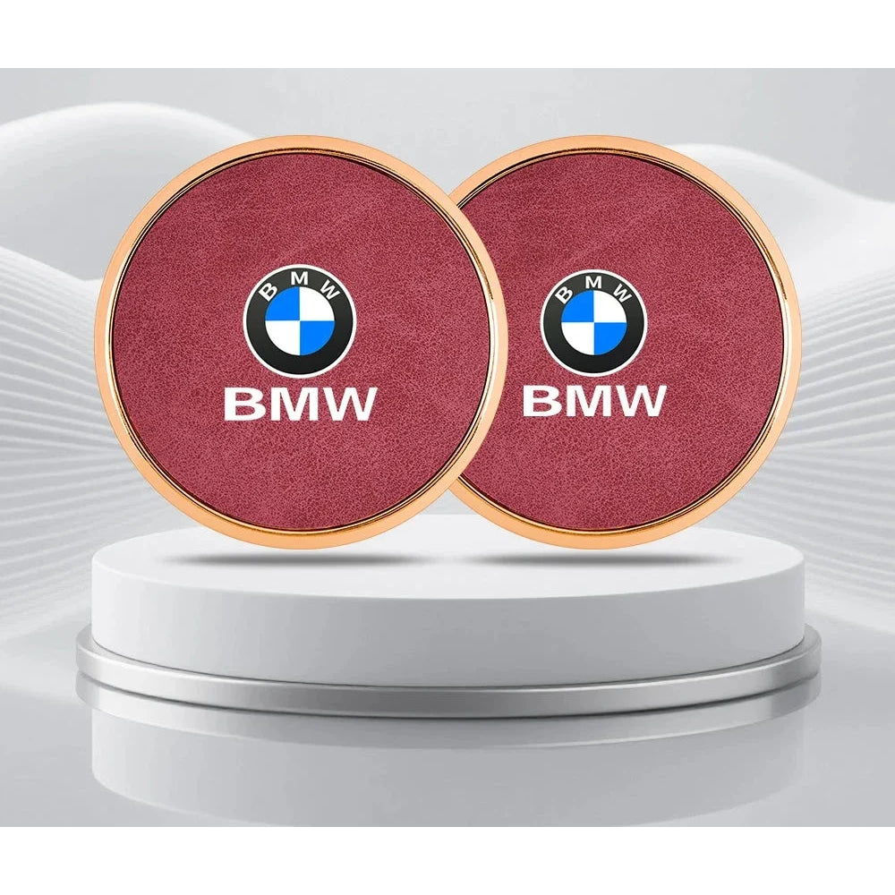 2Pcs Leather Car Coaster Anti-slip Mat Cup Holder Pad For BMW X1 X2 X3 X4 X5 X6 X7 1 3 5 6 7 Series E60 E90 E70 G20 G30 G7