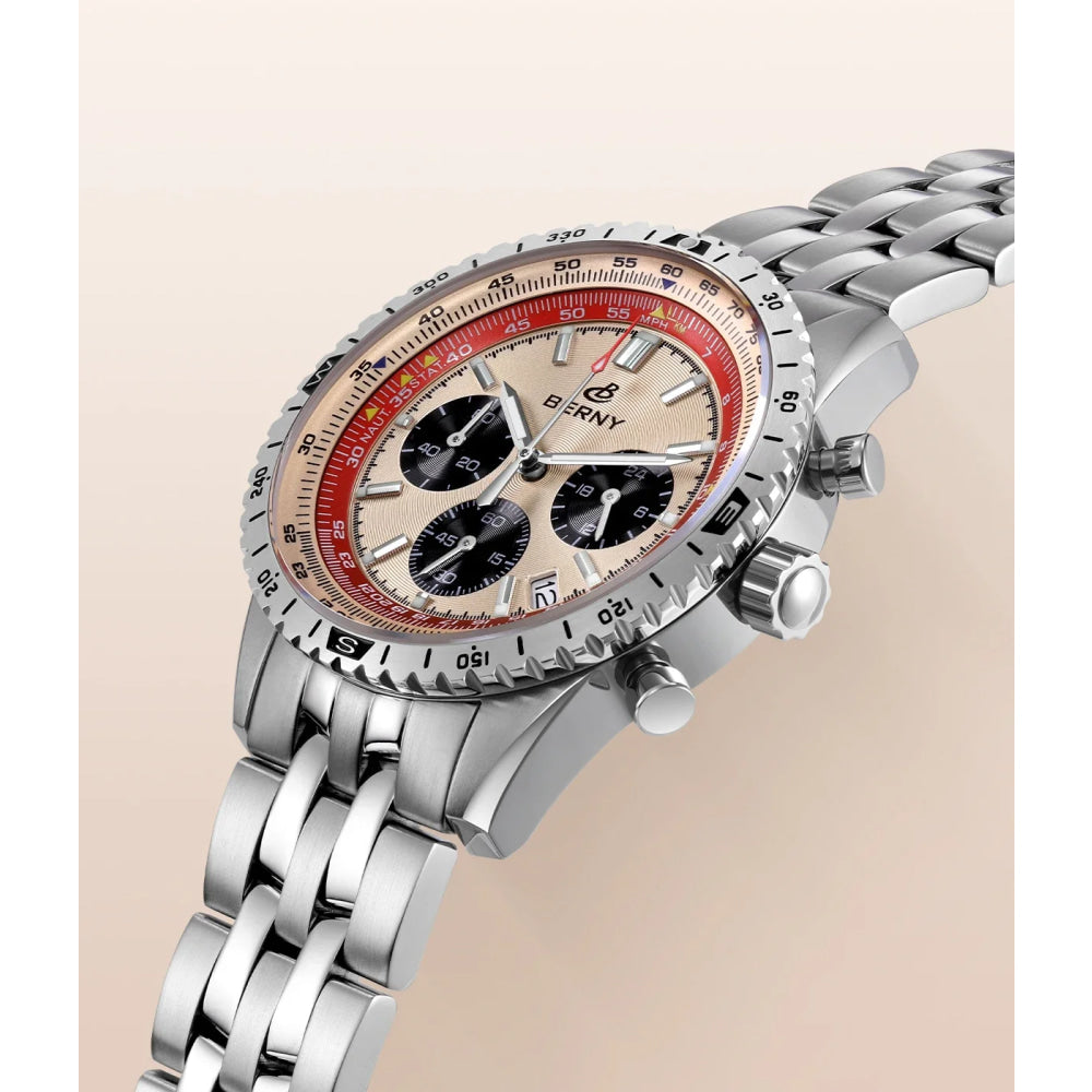 BERNY Chronograph Watches for Men Aviation Multifunction Quartz Men's Watch Date Sapphire Super Luminous Luxury Wristwatch
