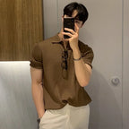 New Men's Short sleeved Classic T-shirt Summer Men Retro Striped Polo Shirt   Solid Color Short Sleeve Fashion Casual T-shirt