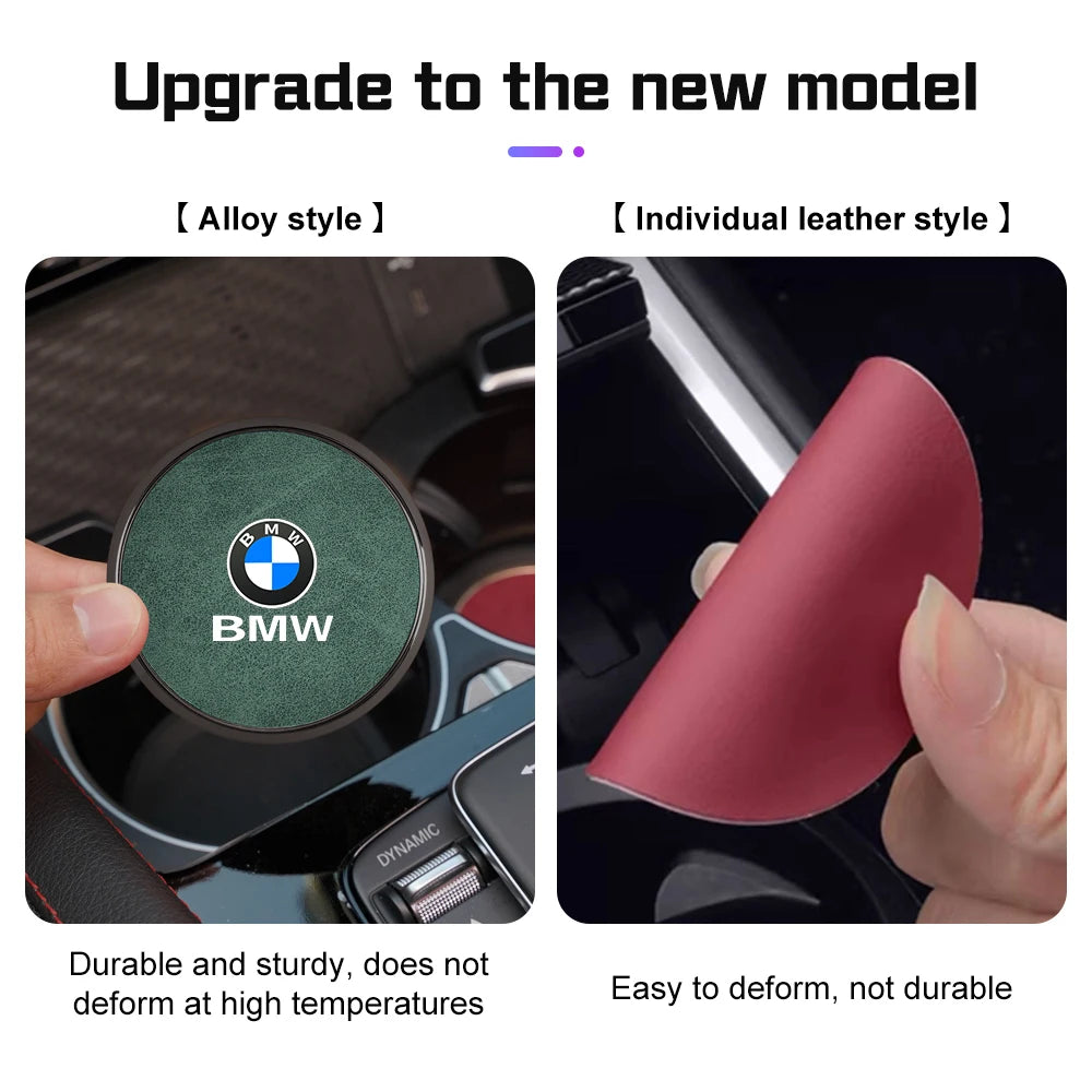 2Pcs Leather Car Coaster Anti-slip Mat Cup Holder Pad For BMW X1 X2 X3 X4 X5 X6 X7 1 3 5 6 7 Series E60 E90 E70 G20 G30 G7