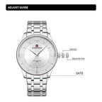 NAVIFORCE Men's Watch Classic Stainless Steel Strap 3ATM Waterproof Calendar Minimalist Dial Men's Chronograph Watch NF9272S