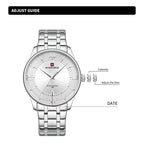 NAVIFORCE Men's Watch Classic Stainless Steel Strap 3ATM Waterproof Calendar Minimalist Dial Men's Chronograph Watch NF9272S