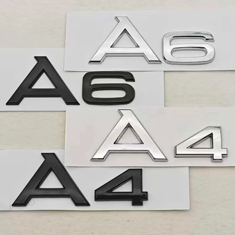 3D ABS Chrome Black Car Letters A4 A6 Logo Rear Trunk Badge Sticker Decals For Audi A4 A6 Auto Tail Marking Accessories