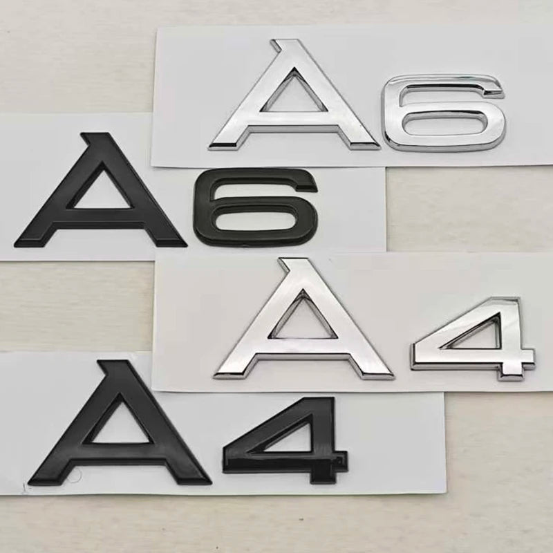 3D ABS Chrome Black Car Letters A4 A6 Logo Rear Trunk Badge Sticker Decals For Audi A4 A6 Auto Tail Marking Accessories