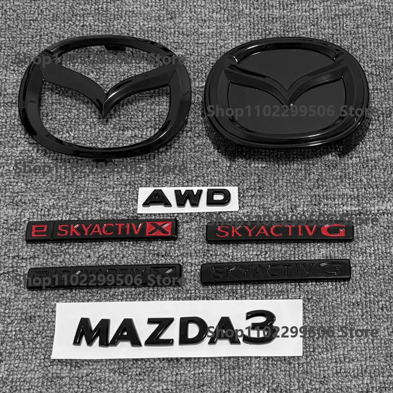 glossy black ABS Car Front Grille Eemblem Rear Trunk Badge Replace stickers  SKYACTIV  GX For 2019-2025 Mazda 3 Logo Accessories