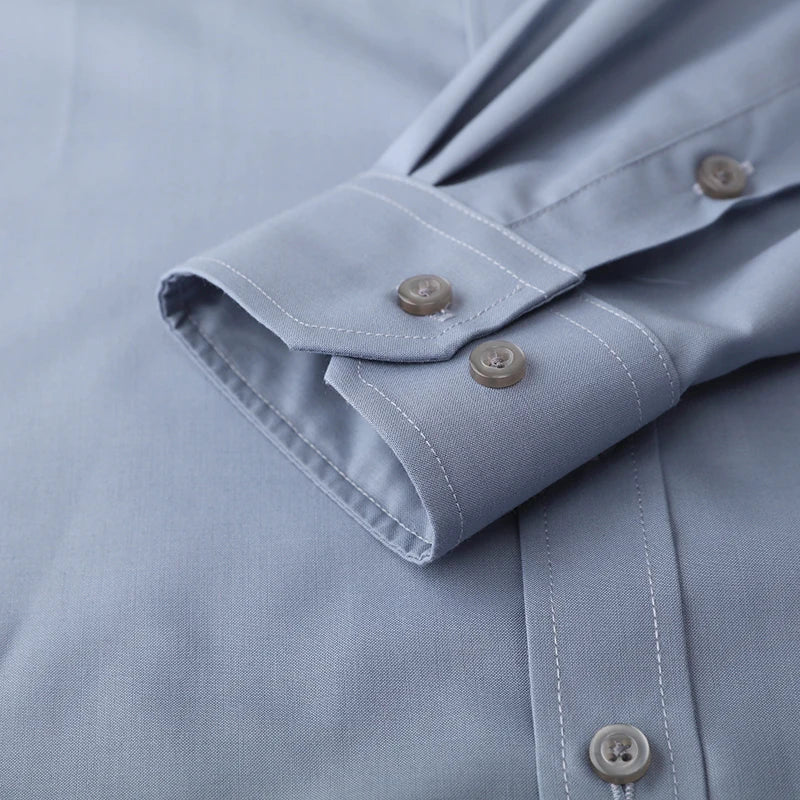 Men's long-sleeved shirt loose version flat hem striped business formal middle-aged and elderly straight shirt